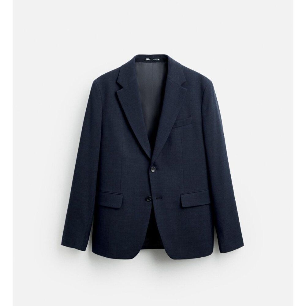 Zara Mens Suit Jacket Blazer EU 54 US 44 Navy Blue Textured wool 5682/418 NWT